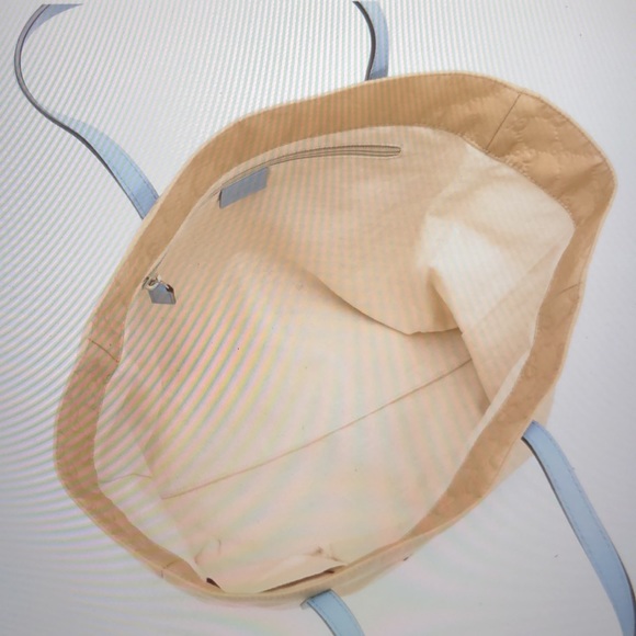 #0212 Gucci GG Beige Canvas & Baby Blue Leather Tote - Picture 6 of 11